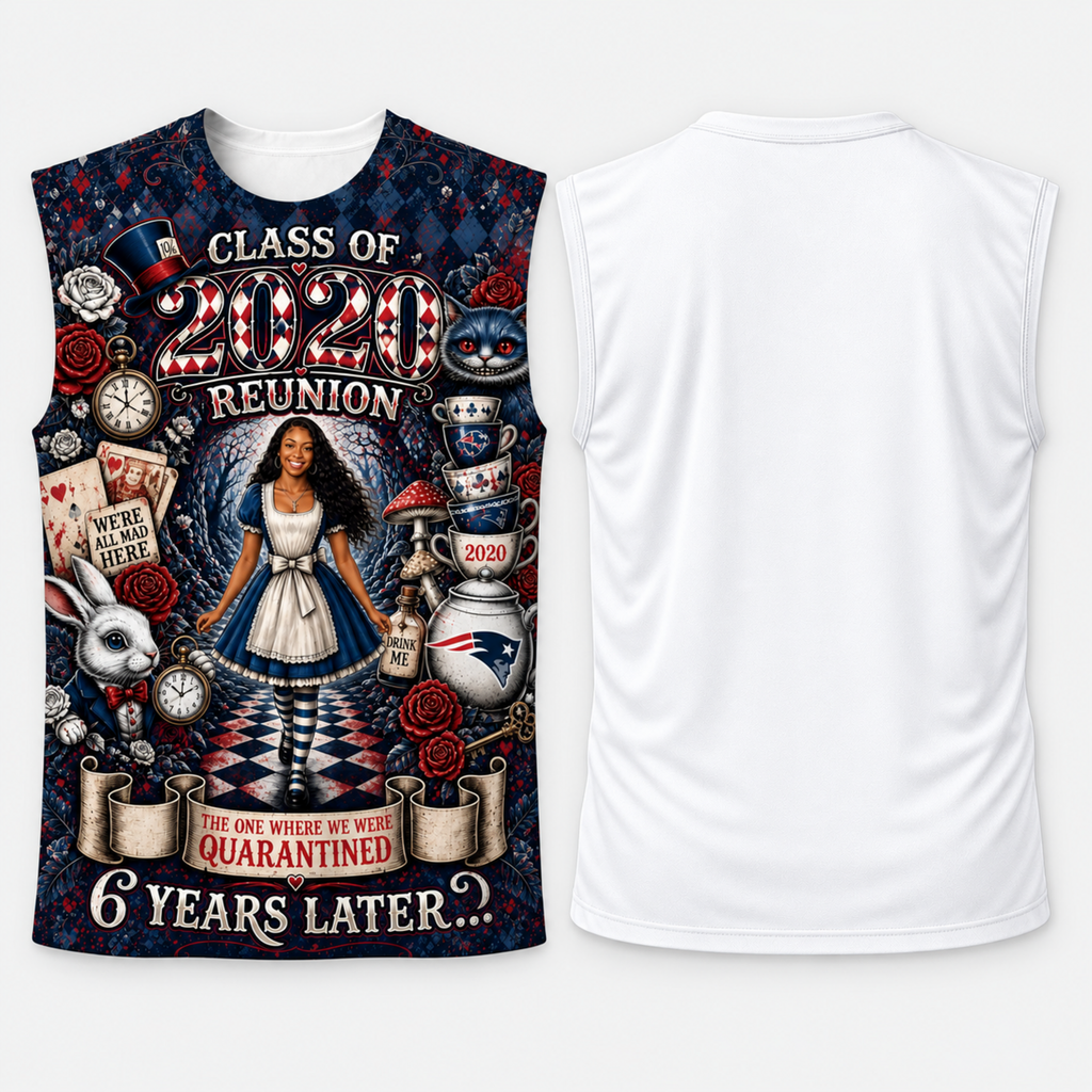 Basic shirt: printed front and blank white back, two views of one shirt