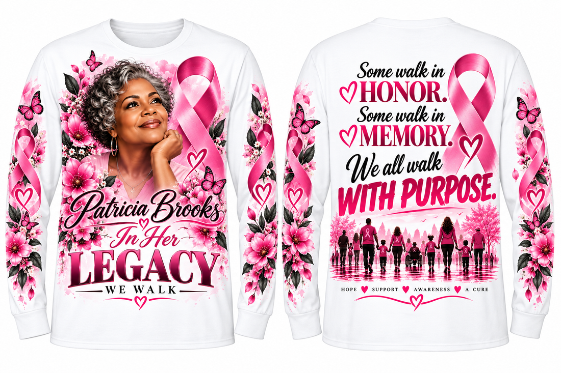 Personalized breast cancer walk long sleeve shirt front and back mockup